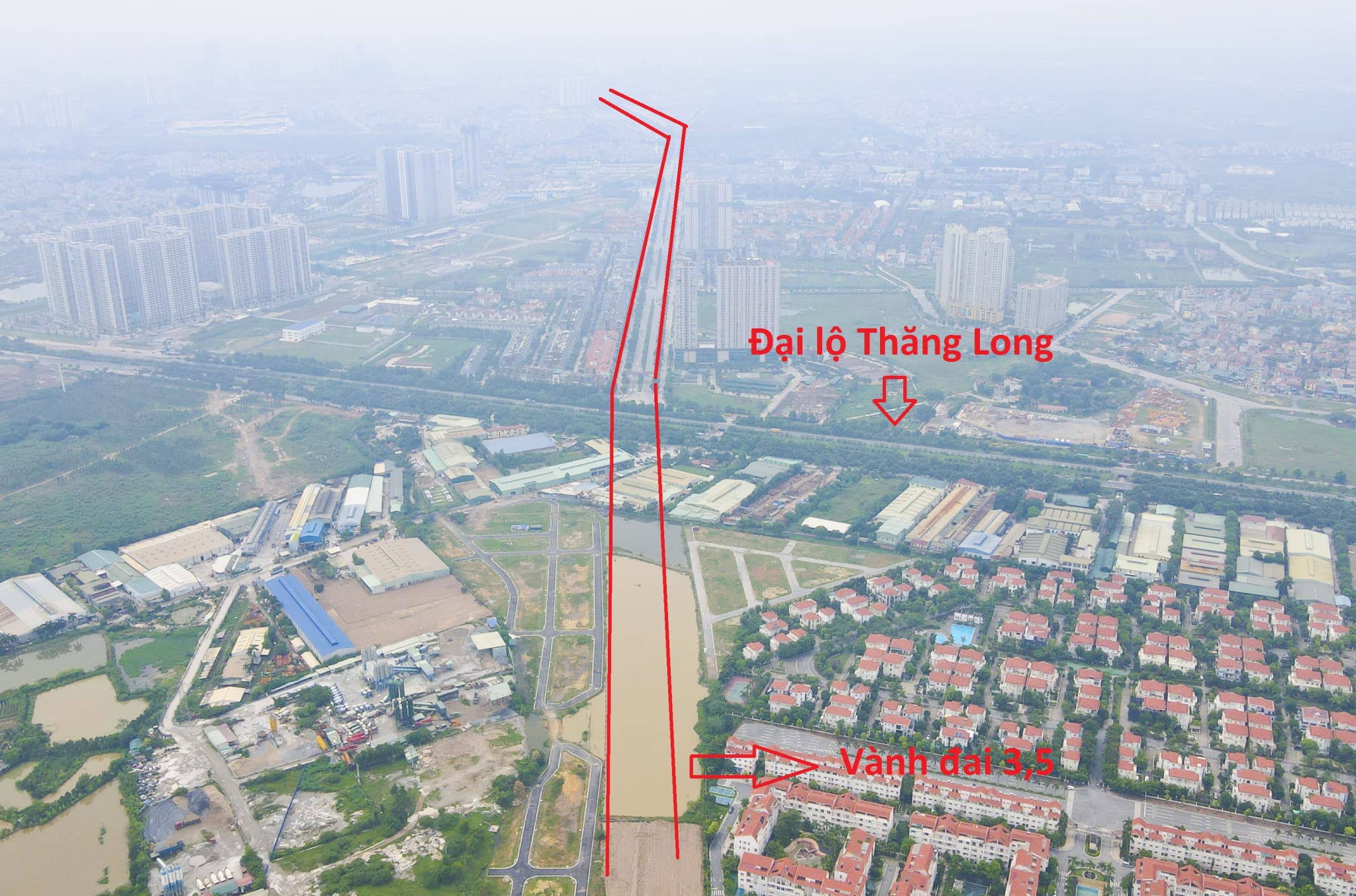 Tuyến đường vành đai 3,5 đoạn qua địa bàn huyện Hoài Đức có điểm đầu tiếp giáp nút giao với Đại lộ Thăng Long