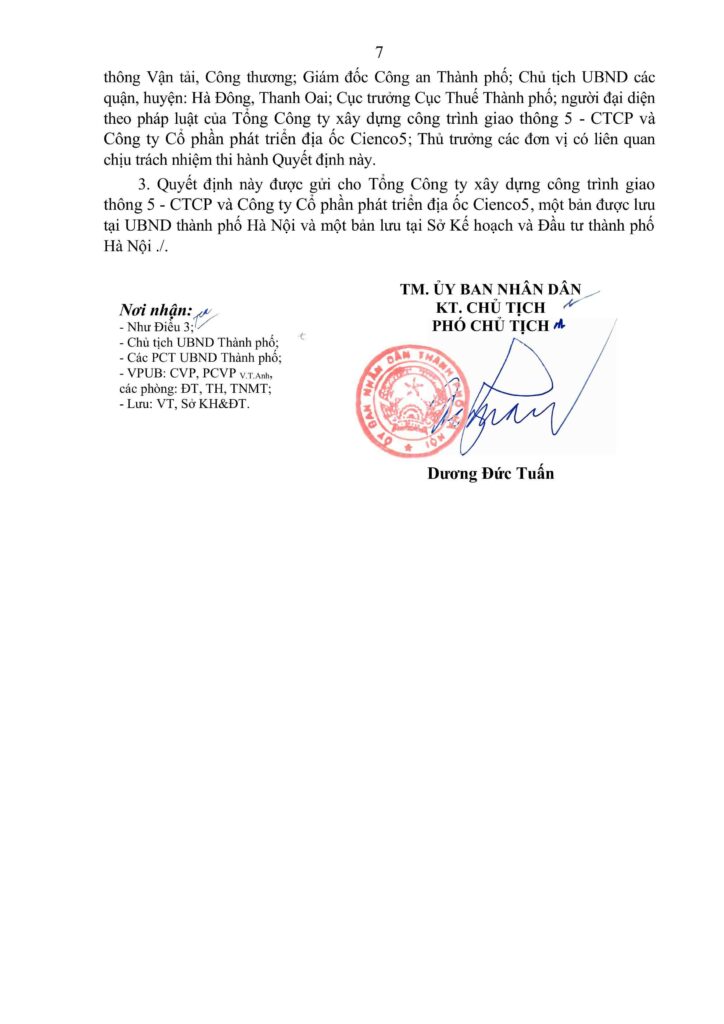 07 Quyết định chấp thuận chủ trương đầu tư dự án Khu đô thị Thanh Hà B Cienco5